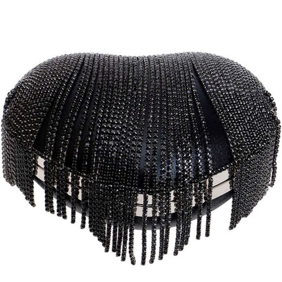 Luxury Heart Shape Rhinestone Tassel Evening Clutch Bag Party Purse Valentines - Picture 5 of 7